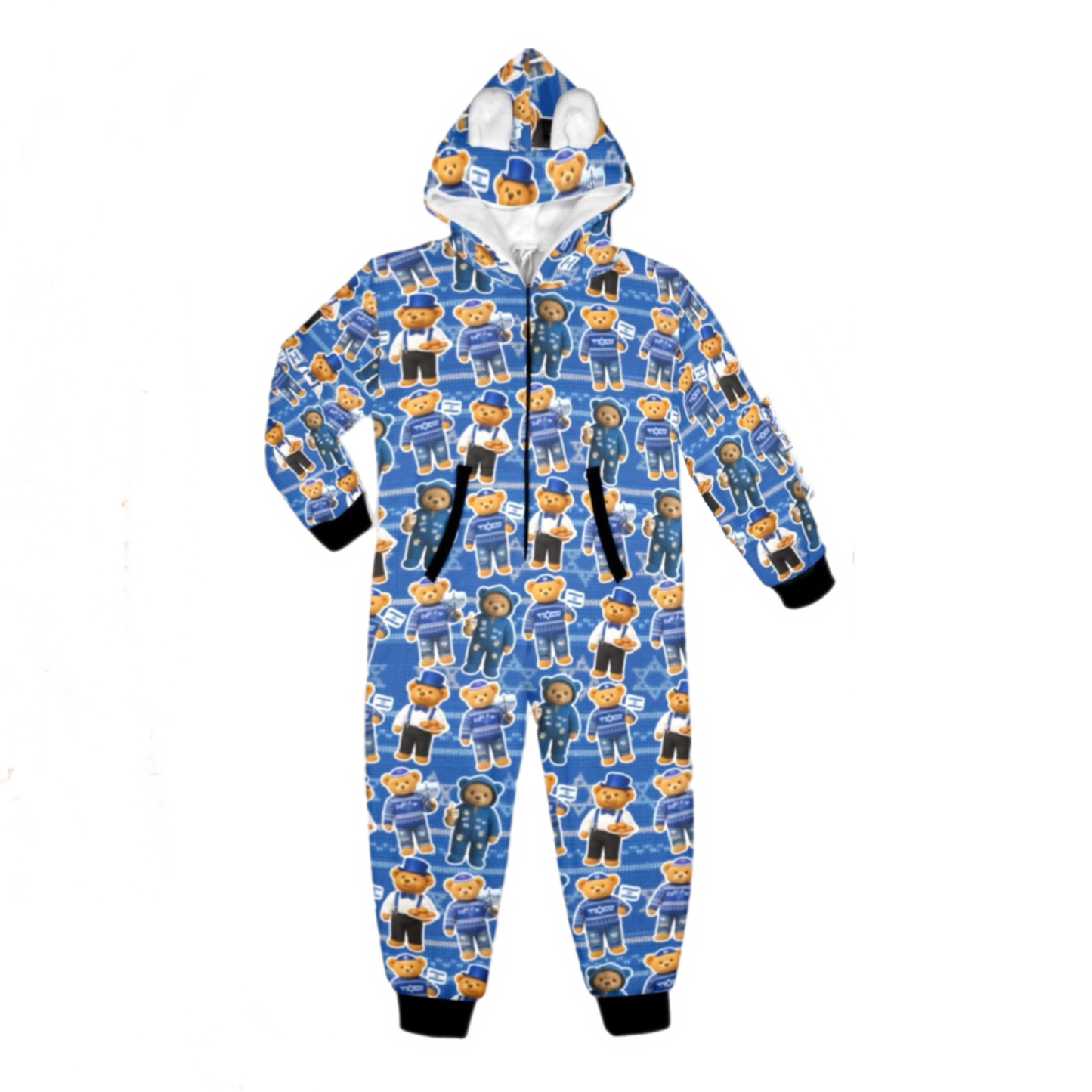 Hanukkah bears boys/mens  fleece zip one piece