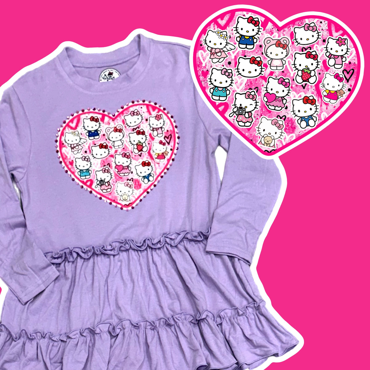 Hello Kitty Rhinestone Heart Ruffle Dress