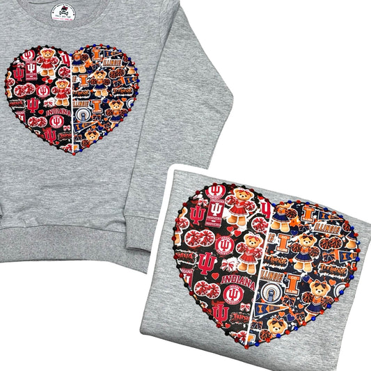 Hoosiers & Fighting Illini Split Heart Crewneck