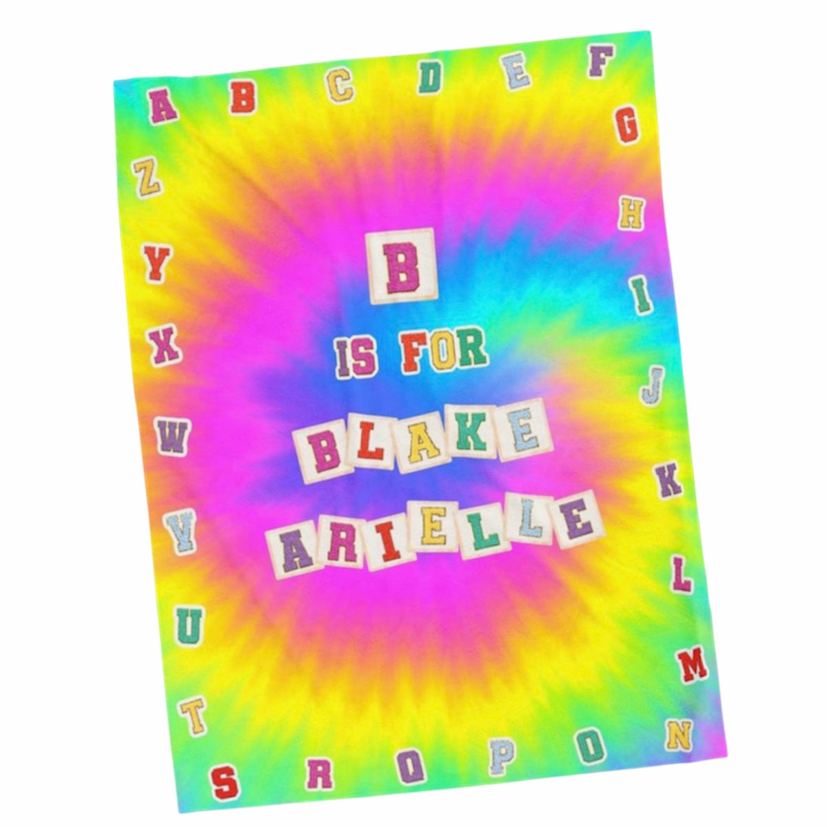 Tie Dye Patched Letters Blanket