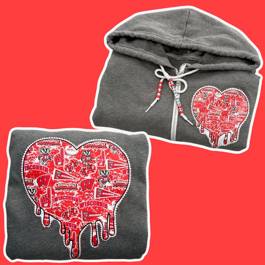 Wisconsin Drippy Heart Zip-Up