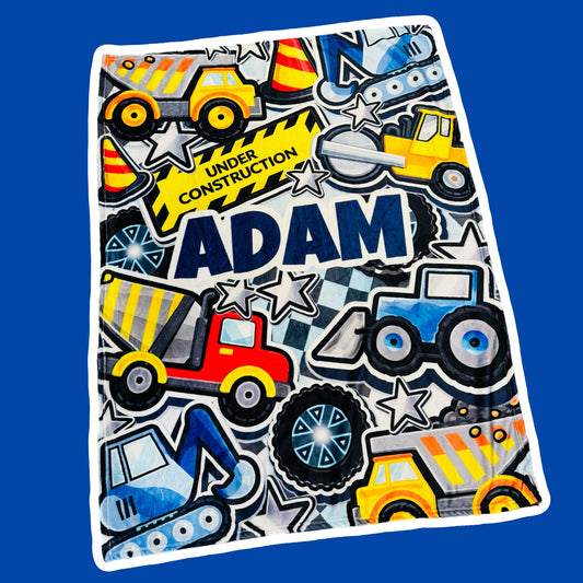 Custom "under construction" fleece baby blanket