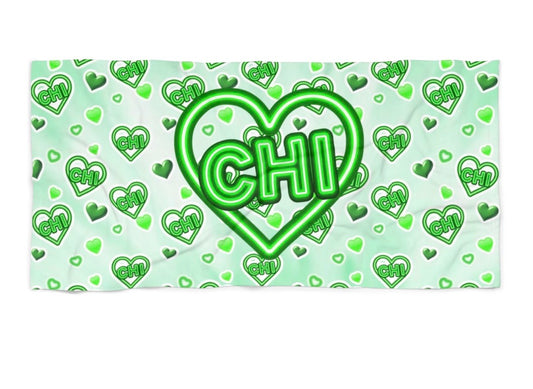 Camp Chi neon sign beach towel