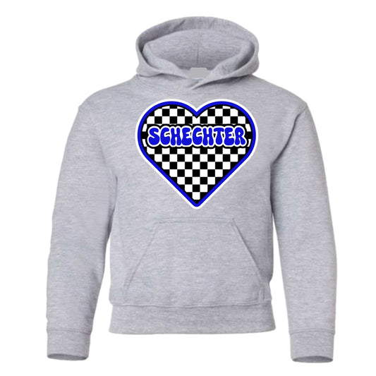Schechter girls checkered heart hoodie