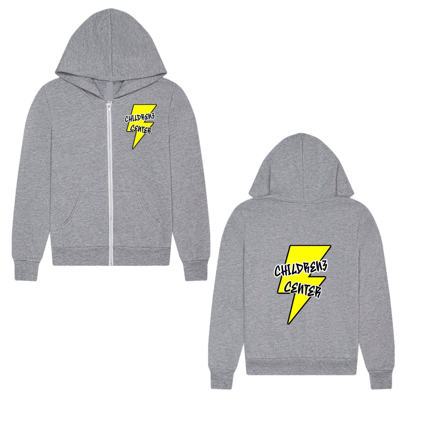 Childrenz Center yellow bolt zip hoodie