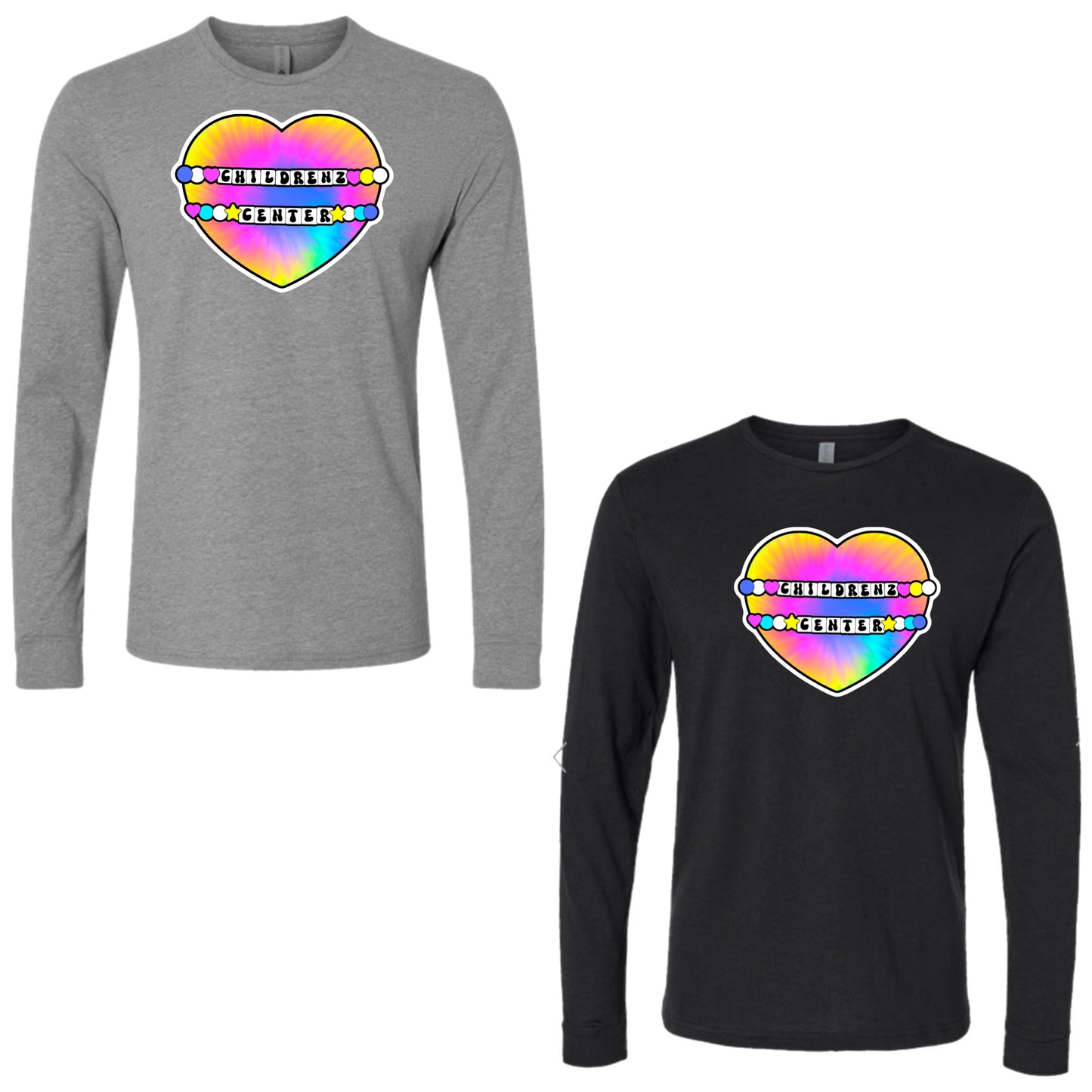 Adult Long sleeve tie dye heart Childrenz Center tee