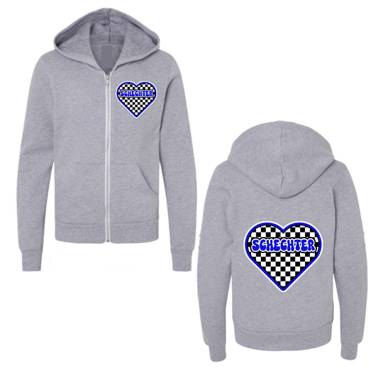 Schechter girls checkered heart zip hoodie