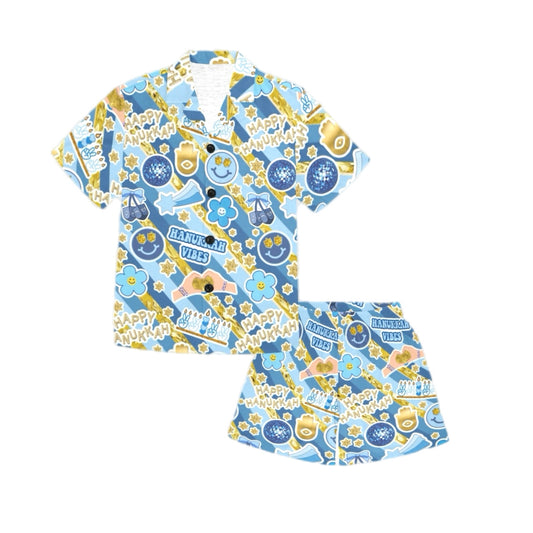 Disco Hanukkah  girls/womens button pj shorts set