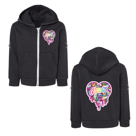 Girls APACHI/ APACHI VILLAGE drippy heart zip hoodie