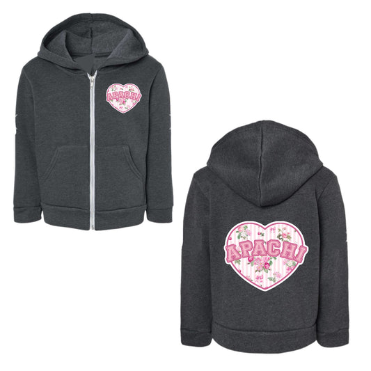 Girls APACHI/ APACHI VILLAGE floral heart zip hoodie