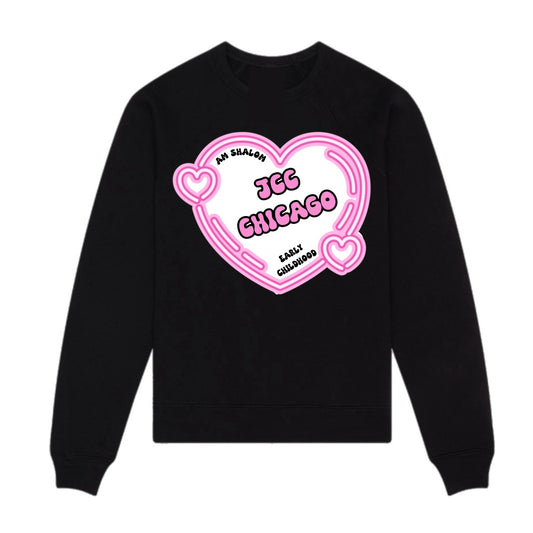 Pink heart JCC Am Shalom crewneck