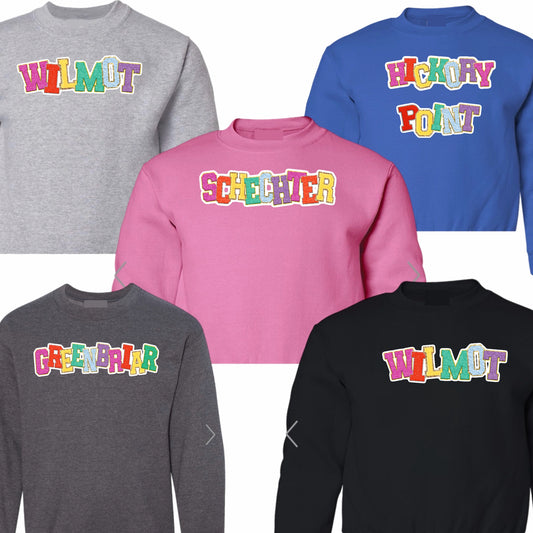 Girls patched crew neck sweatshirt