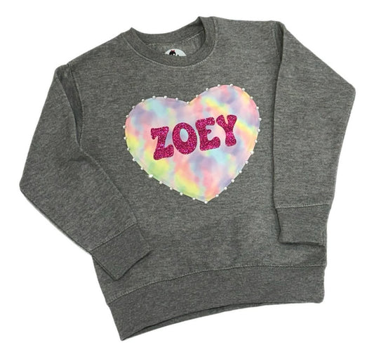 tie dye heart name sweatshirt