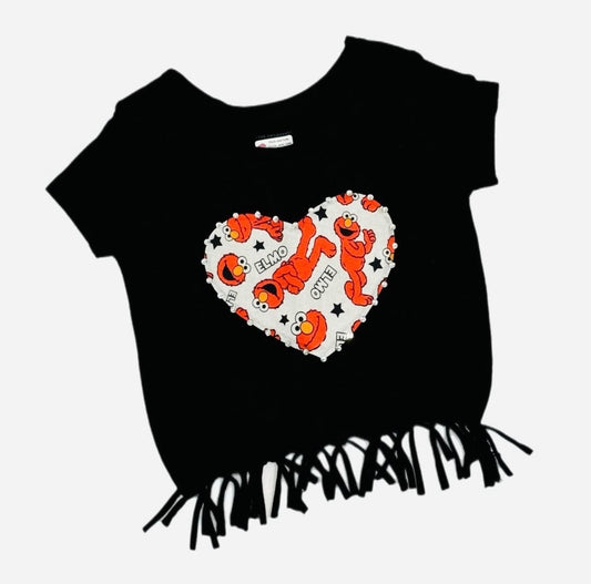 Red monster fringe tee