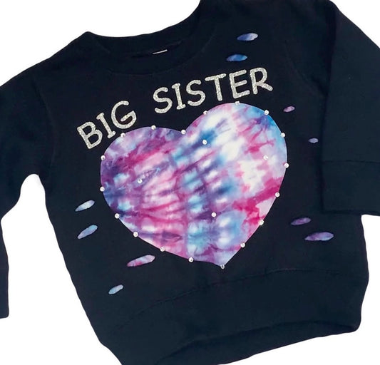 "Big Sister" Tie-Dye Heart Crewneck