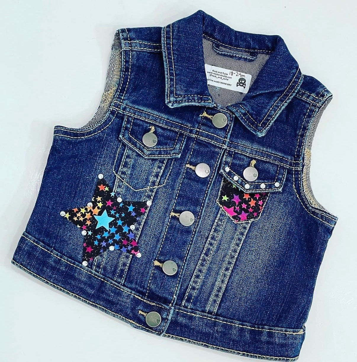 Denim Vest- Rainbow Stars