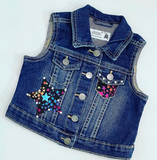 Denim Vest- Rainbow Stars