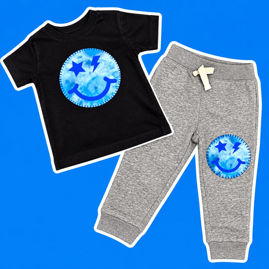 Blue Tie-Dye Smiley Tee & Joggers Set