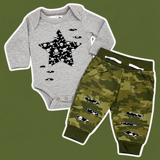 Skull Star Onesie & Camo Joggers Set