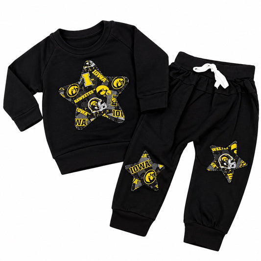 Iowa Hawkeyes Star Crewneck & Joggers Set