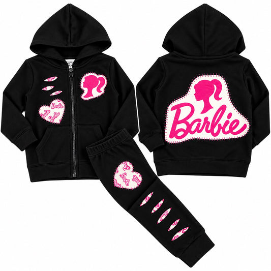 Barbie Distressed Zip-Up Hoodie & Leggings Set