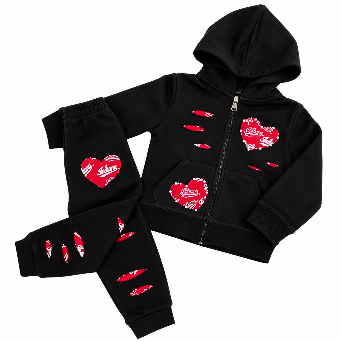 Indiana Hoosiers Distressed Zip-Up Hoodie & Jogger Set
