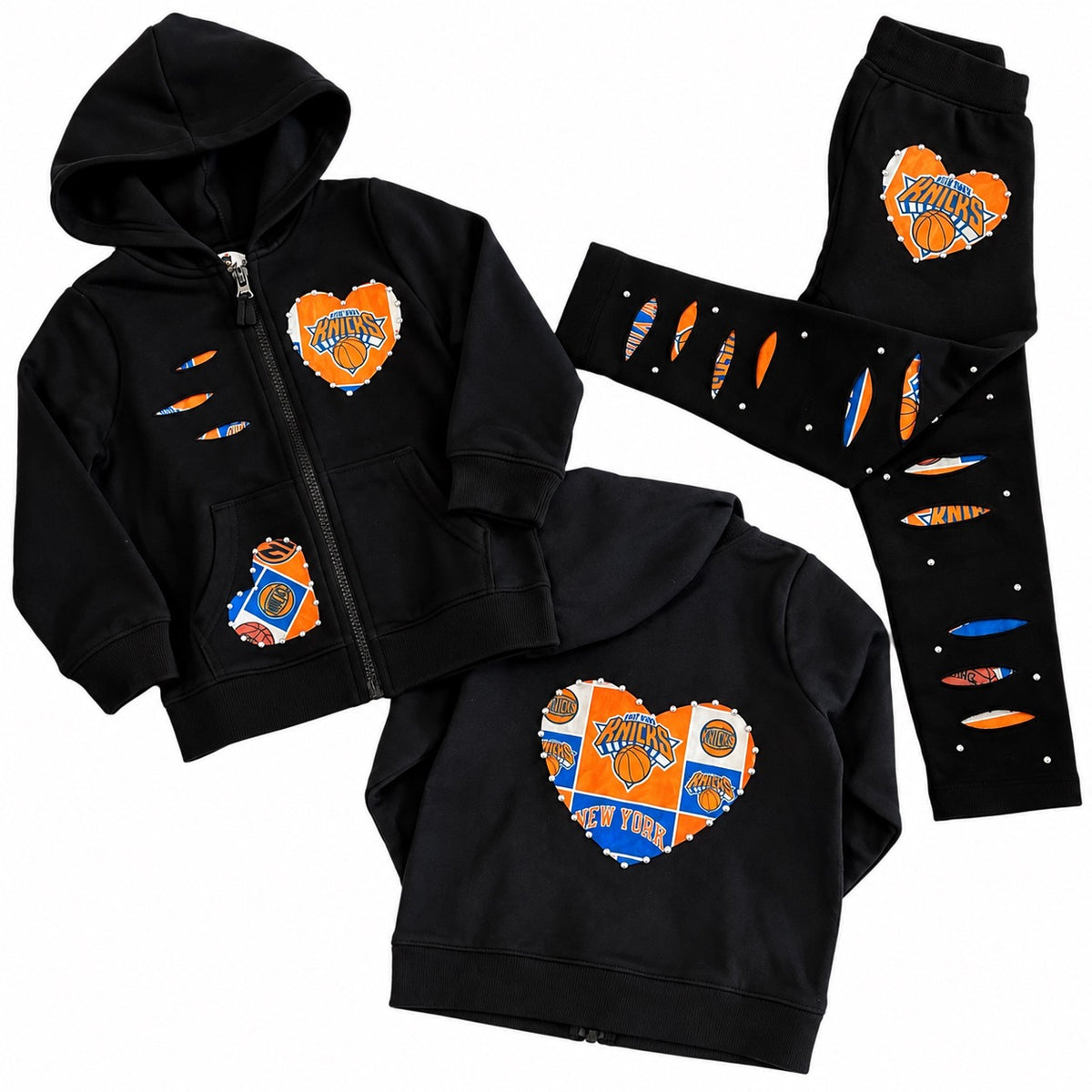 New York Knicks Heart Zip-Up Hoodie & Leggings Set