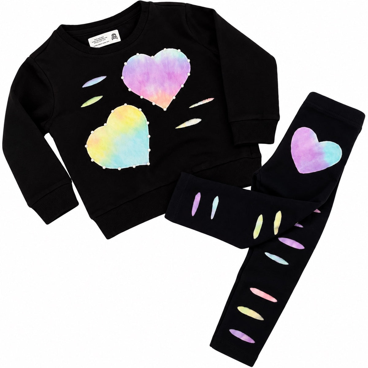 Pastel Tie-Dye Hearts Sweatshirt & Leggings Set