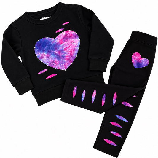 Pink & Purple Tie-Dye Heart Sweatshirt & Leggings Set