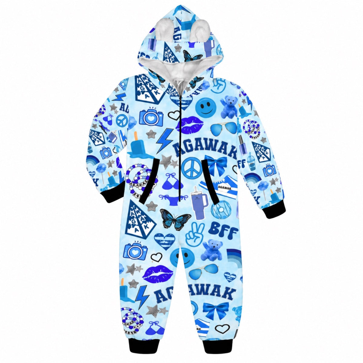 Agawak Collage Fleece Zip One-Piece