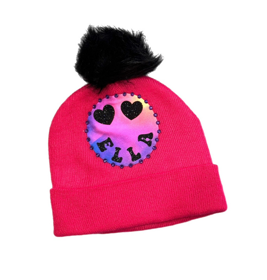 Tie Dye Heart Eyes Name Hat