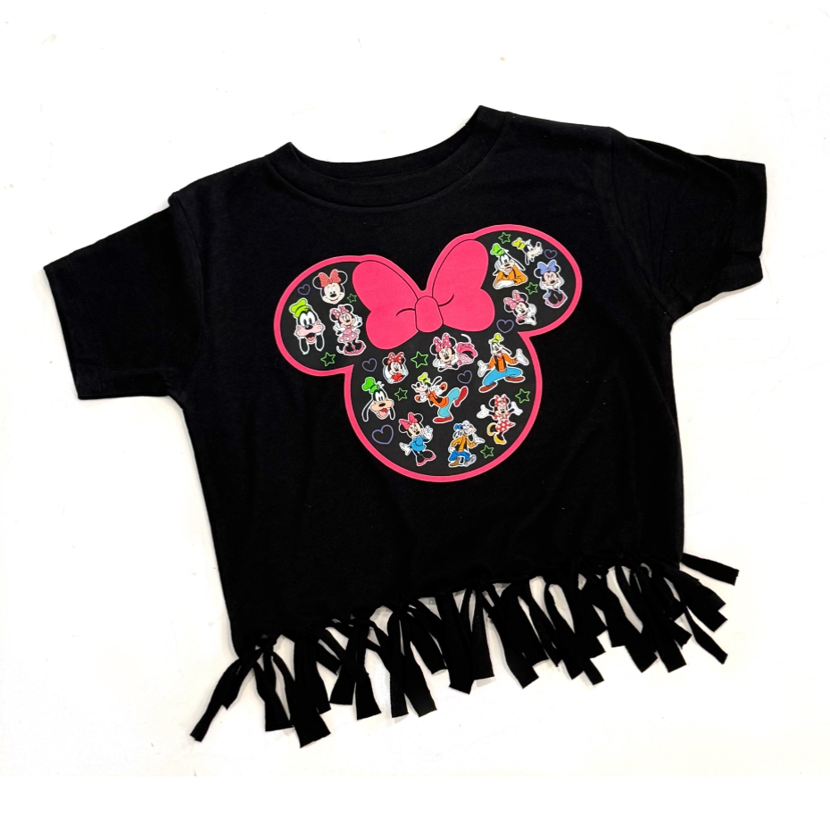 Minnie Mouse & Goofy Collage Fringe Tee