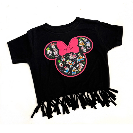 Minnie Mouse & Goofy Collage Fringe Tee