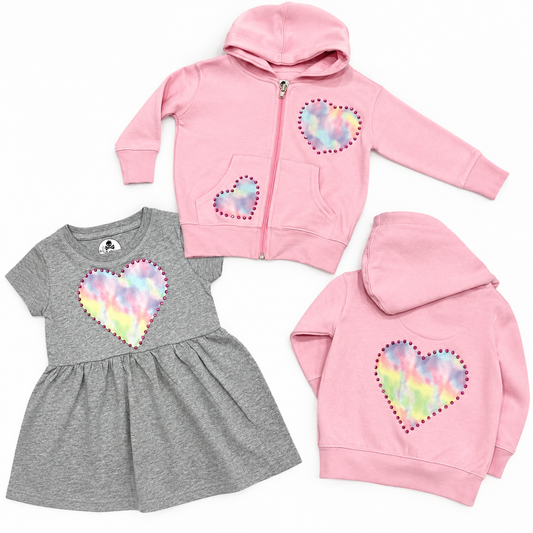 Pastel Tie-Dye Heart Dress & Zip-Up Set